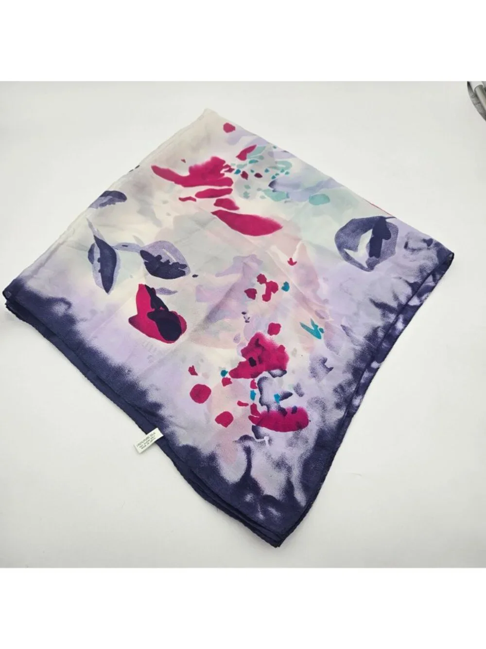 Vintage Georgiou Bright Abstract Floral Purple Pink Silk Scarf 29